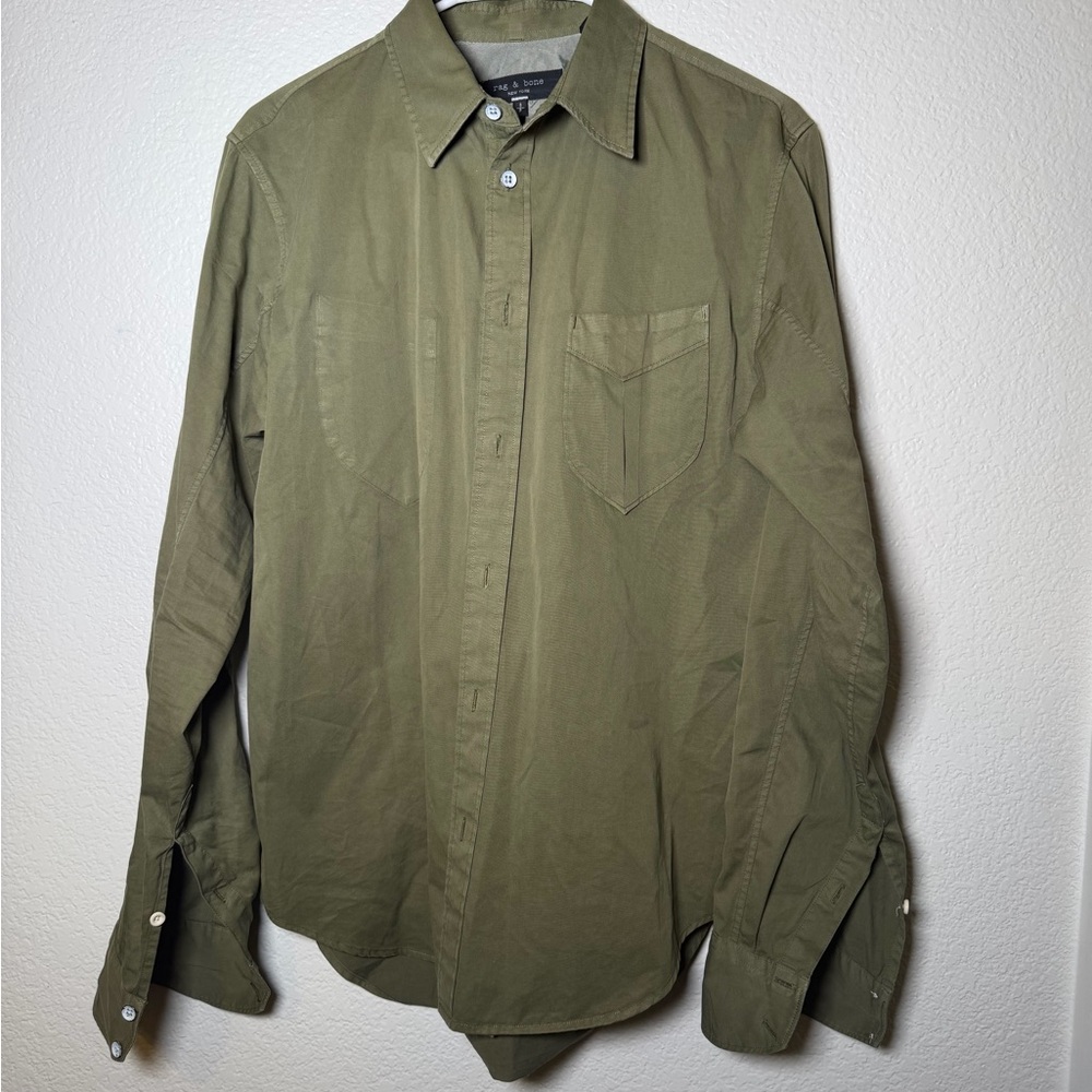 rag & bone Garment Dyed Cotton Arrow Men's Green Button-Down Shirt